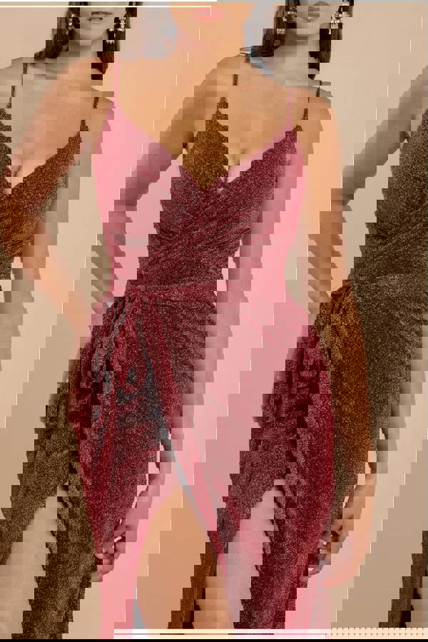 Wrap Style Spaghetti Strap Maxi With Split - Wine DR3137A