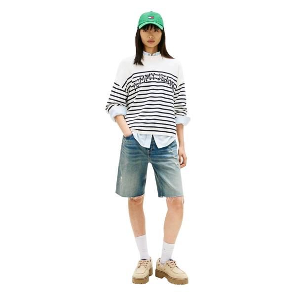 Tommy Jeans Womens/Ladies Striped Ribbed Crew Neck Sweatshirt - Antique White - 