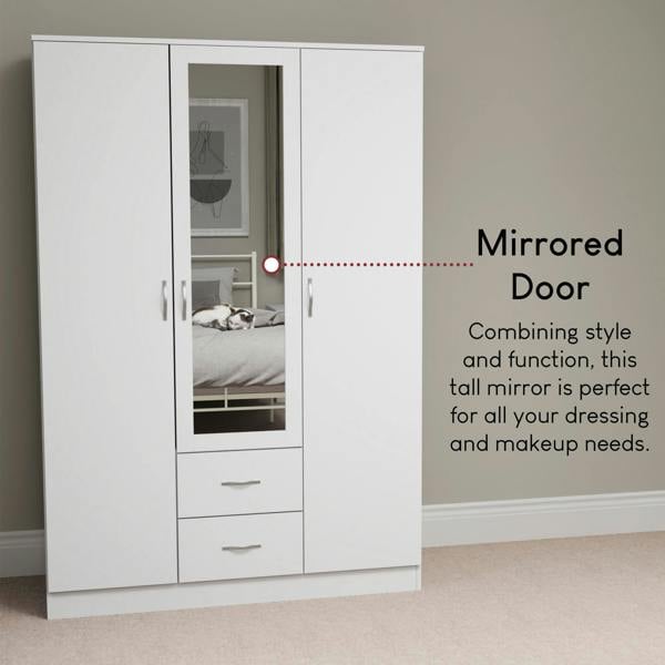Vida Designs Riano 3 Door 2 Drawer Mirrored Wardrobe