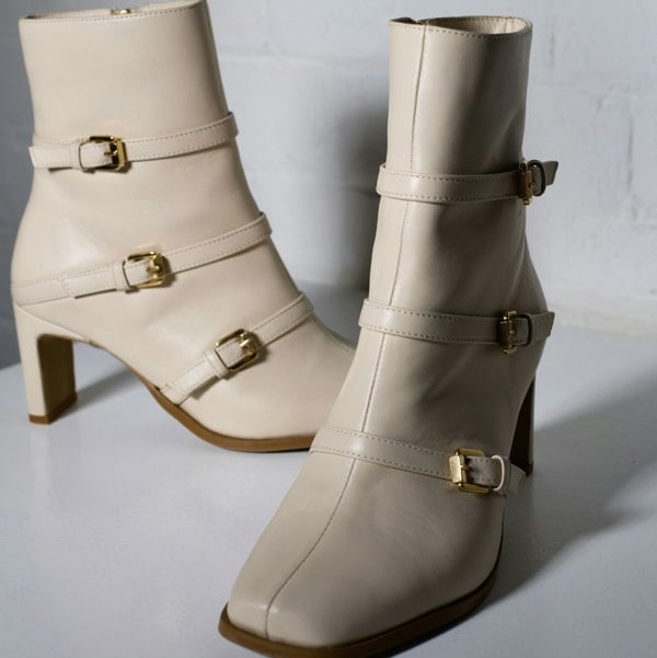 Zoe leather heeled boots front/side view 