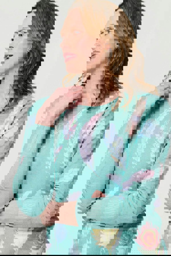 Sage | Feather Print Diamante Detail Jumper