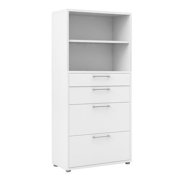 Furniture To Go Prima Bookcase 1 Shelf With 2 Drawers 2 File Drawers In White
