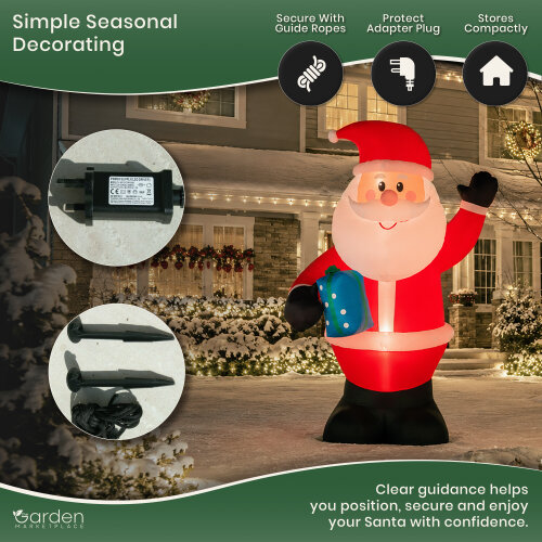 3m Inflatable Santa Christmas Decoration with 4 LED Lights, Indoor & Outdoor Use, Waterproof Polyester, Fan Motor & Ropes Included