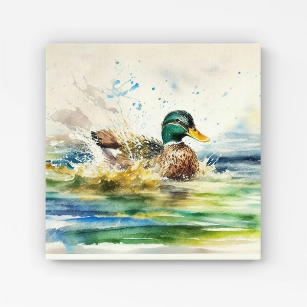 Warren Reed Splashing Mallard Watercolour Canvas