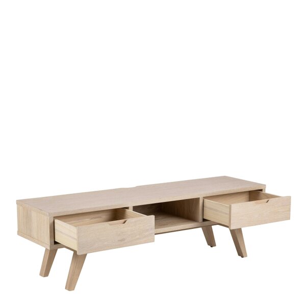 Wyld Haus Jyvaskyla White Oak Wood TV Unit 2 Drawers