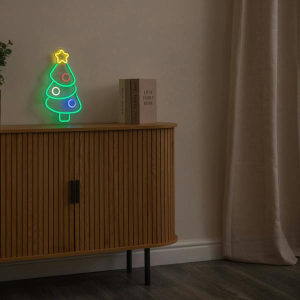 Samuel Alexander 40cm Neon-Style Christmas Tree Light Up Decoration with Multi-Coloured LEDs