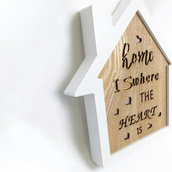 Shatchi 25cm Wooden LED Light Up Table Frame Heart Plaque in White and Brown for Home Decor