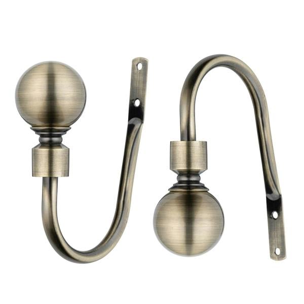 A.Unique Home Pair of Plain Ball Metal Holdbacks (Pair of Holdbacks) - Antique Brass