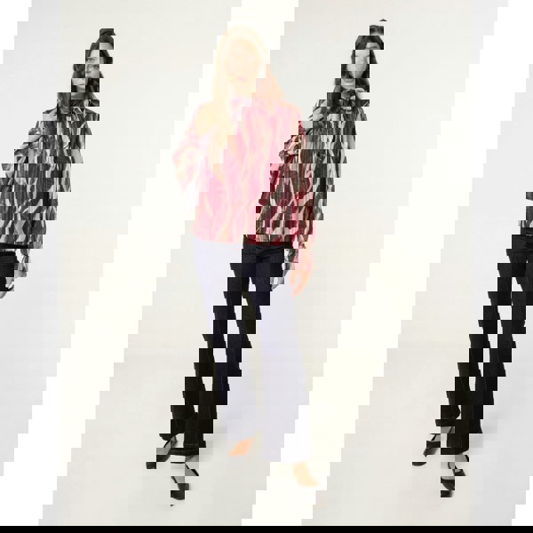 Blue Vanilla Geometric Print Pussybow Metallic Top