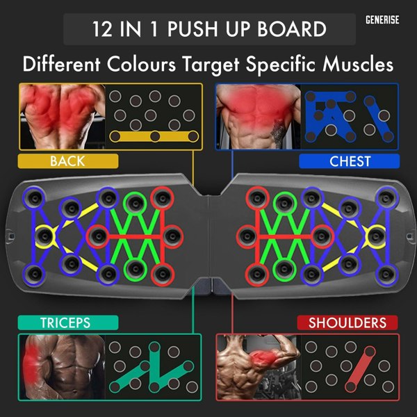 Generise Push Up Board with Handles, Straps, Non-Slip Stickers & Storage Bag