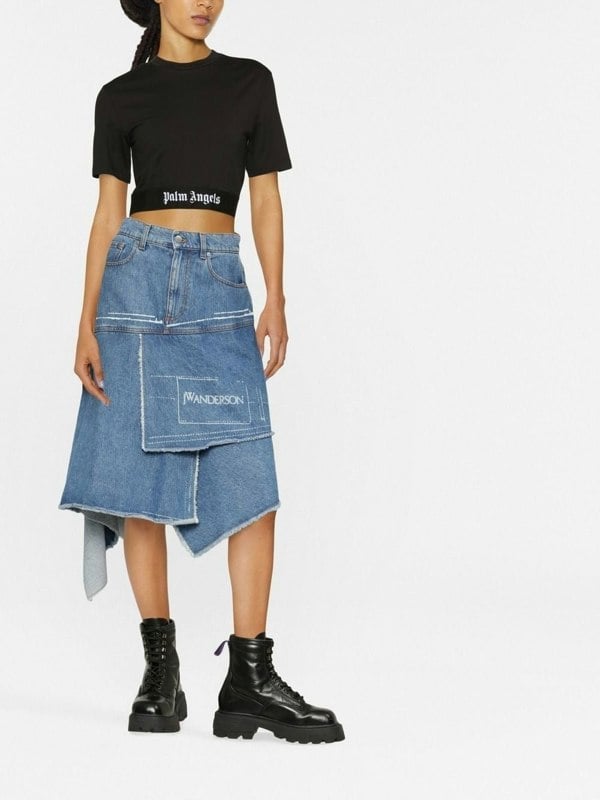 Palm Angels Logo Tape Cropped Tee Black White - Supplied FashionPalm Angels