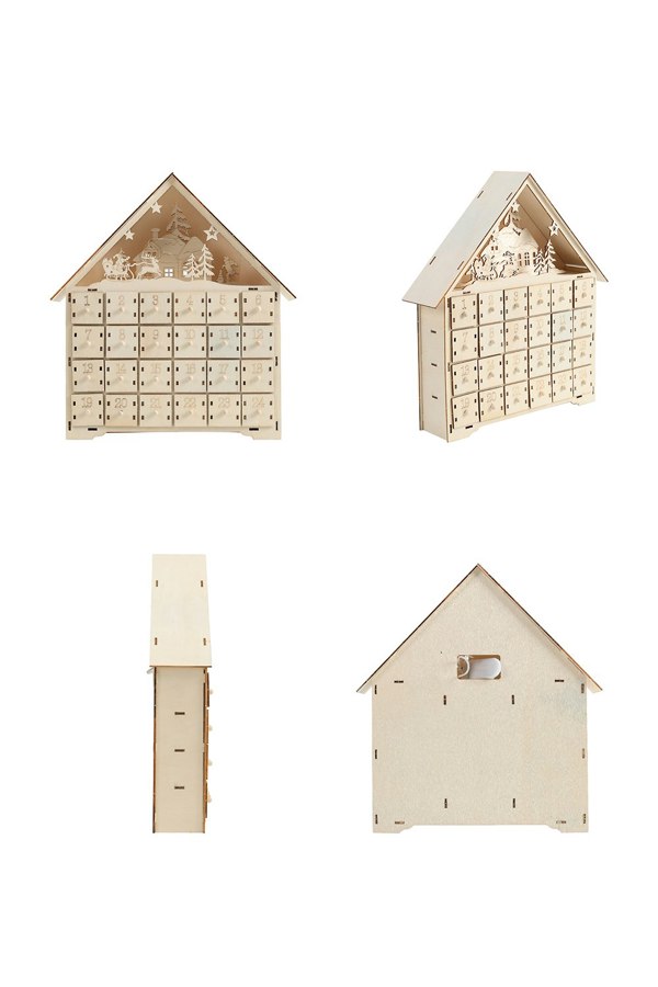 Living and Home DIY Old Man Deer Small House Calendar Cabinet with Light for Christmas countdown, 30cm L x 5cm W x 38cm H