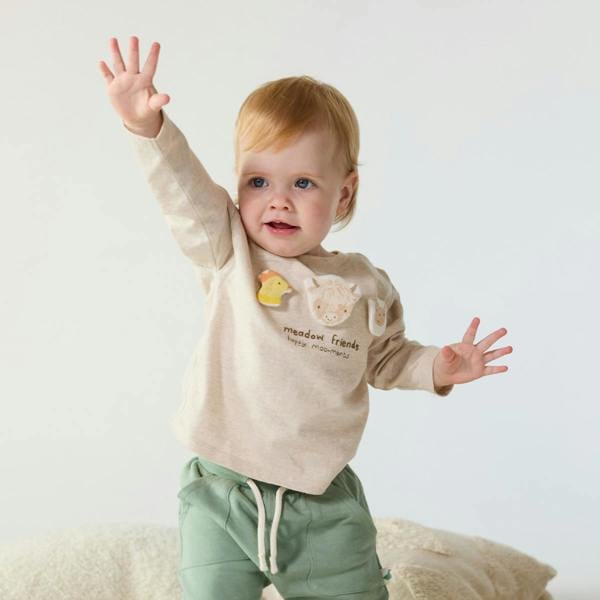 Mini Cuddles Baby Unisex Farm Animal Applique T-Shirt, Cream