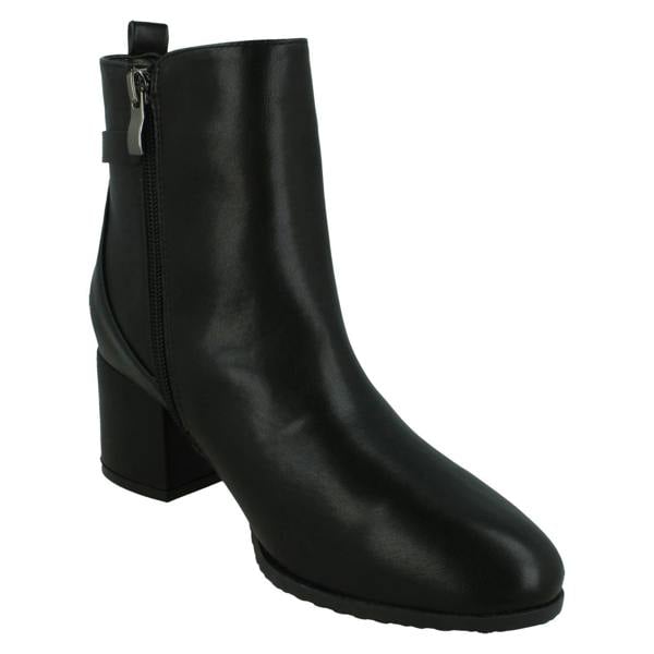 Spot On Ladies Spot On Mid Block Heel Ankle Boots with Back Strap F51239