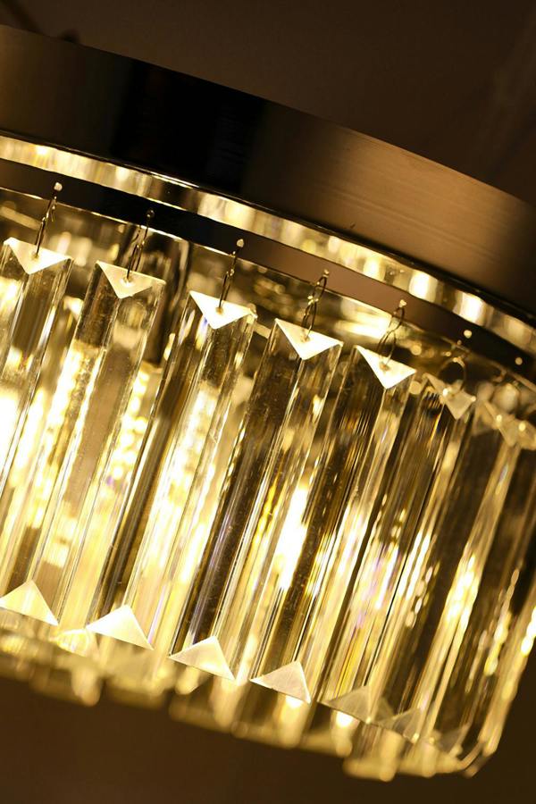 Living and Home Crystal Column Flush Mount Ceiling Light with Chrome Frame