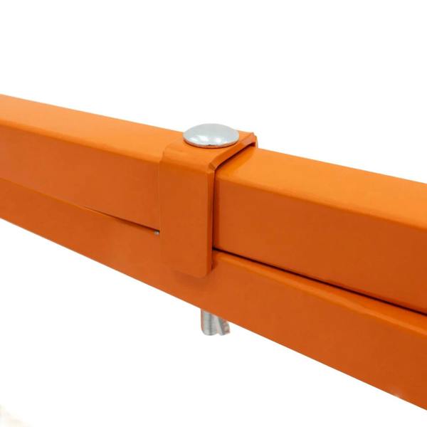 Bright orange mortar board stand with a sturdy metal hinge, designed for stability, showcasing a 500mm height and durable construction