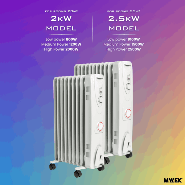 Mylek Oil Filled Electric Portable Heater Radiator with Adjustable Thermostat 2000w With Timer