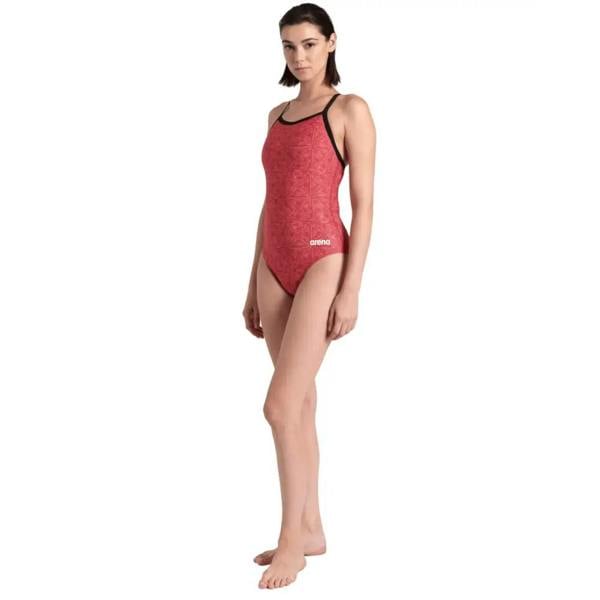 Red and black Arena Abstract Tiles Lightdrop floral one-piece swimsuit