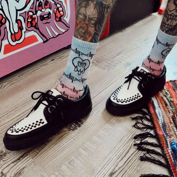 TUK Footwear TUK Pointed Creeper Sneaker Black White Leather Platform Shoes - A9180