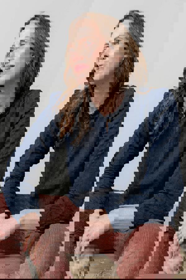 Emily Textured Jacquard Keyhole Blouse Navy | Lily and Me Clothing