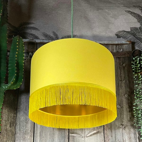 Love Frankie banana cotton lampshade gold lining and fringing