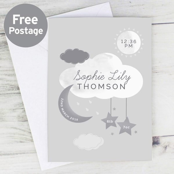 Personalised Memento Company Personalised New Baby Moon & Stars Card