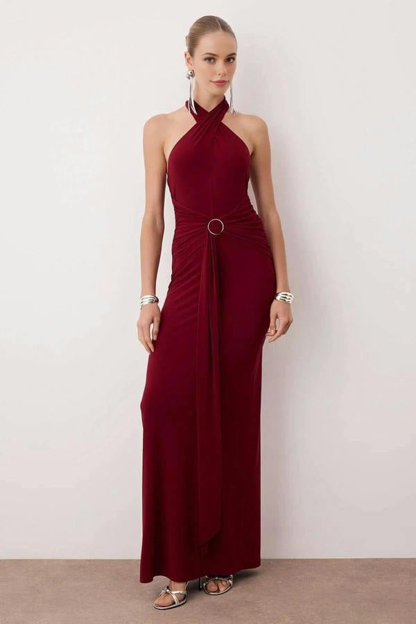 WOVCOR Maxi Elegant Evening Dress with Accessory Detail
