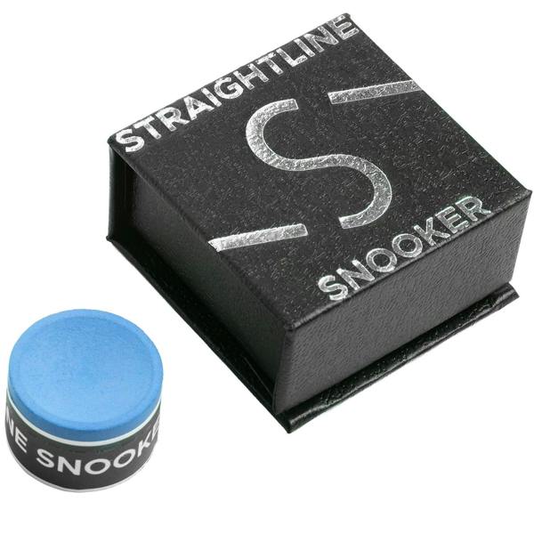 Light blue Griptech round snooker chalk close up