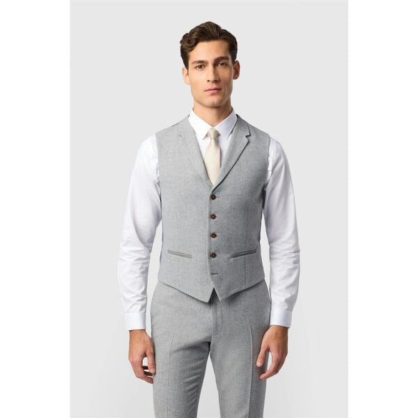 Antique Rogue Slim Fit Pale Grey Herringbone Waistcoat