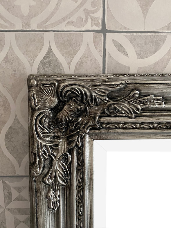 Downton Interiors Antique Silver Tall Ornate Dressing Wall Mirror with Bevelled Glass 142cm