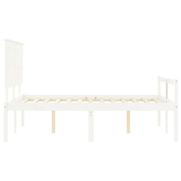 Berkfield Bed Frame with Headboard White Double Solid Wood