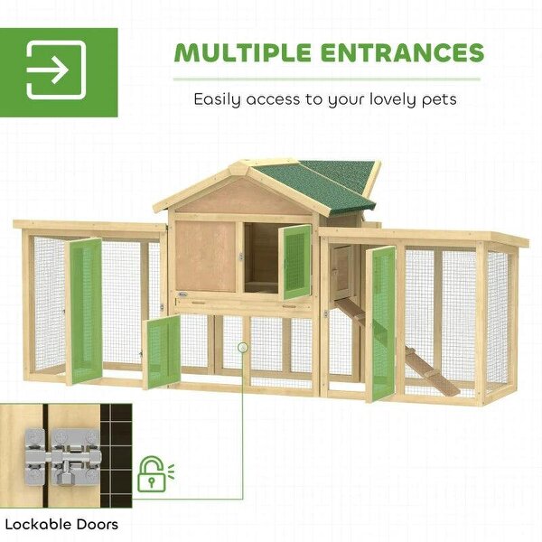Large Chicken Coop, Wooden Outdoor Chicken Cage Poultry Hen House with Nesting Box
