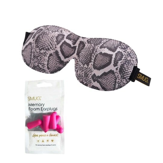 SMUG Contoured 3D Blackout Sleep Mask - Snake Print - Sleep Mask & Pink Earplugs