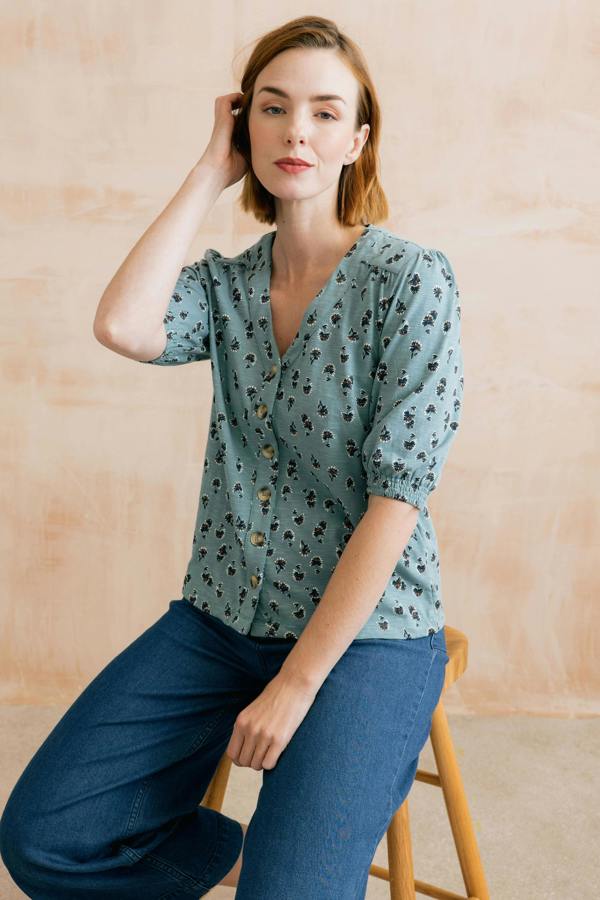 Lily & Me Meadow Blossom Organic Cotton Jersey Blouse Ocean