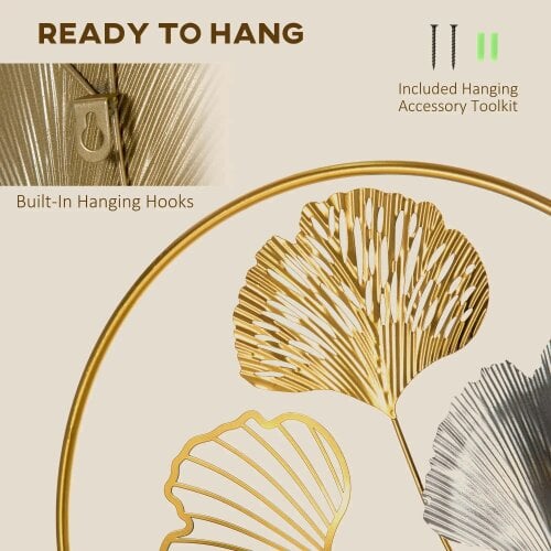Bobobiy Large Metal Wall Art, Horizontal or Vertical Metal Hanging Decoration Entryway, Gold Silver