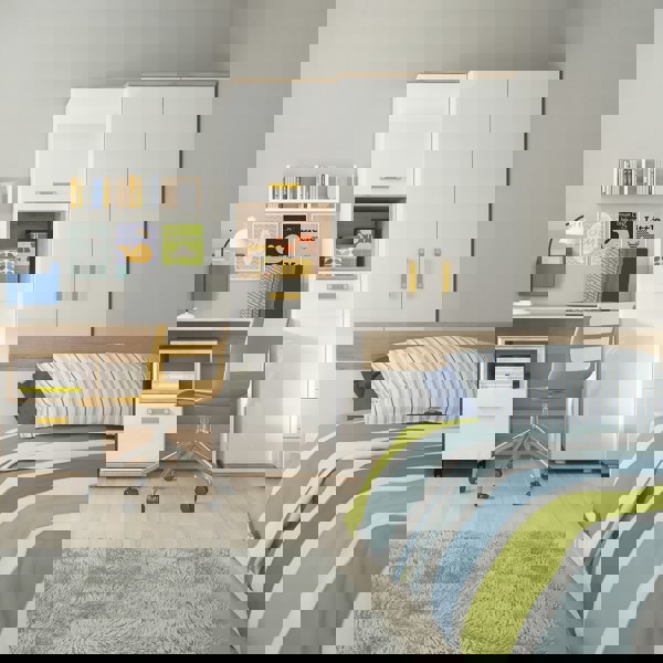 Furniture To Go 4Kids 1 Drawer bedside Cabinet in Light Oak and white High Gloss (orange handles)