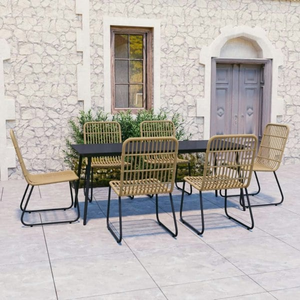Berkfield 7 Piece Outdoor Dining Set Poly Rattan and Glass