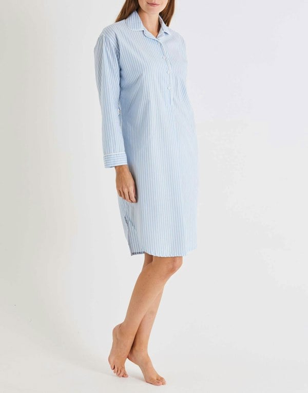 Women's Crisp Cotton Nightshirt – Seaside Stripe - British Boxers