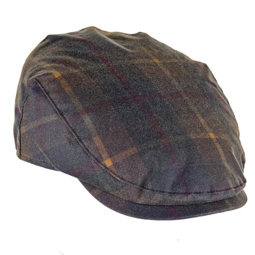 Heather Hats & Accessories Water Resistant Waxed Cotton Flat Cap, Checked Cotton Lining, Outdoor Wear, Hunter Brown