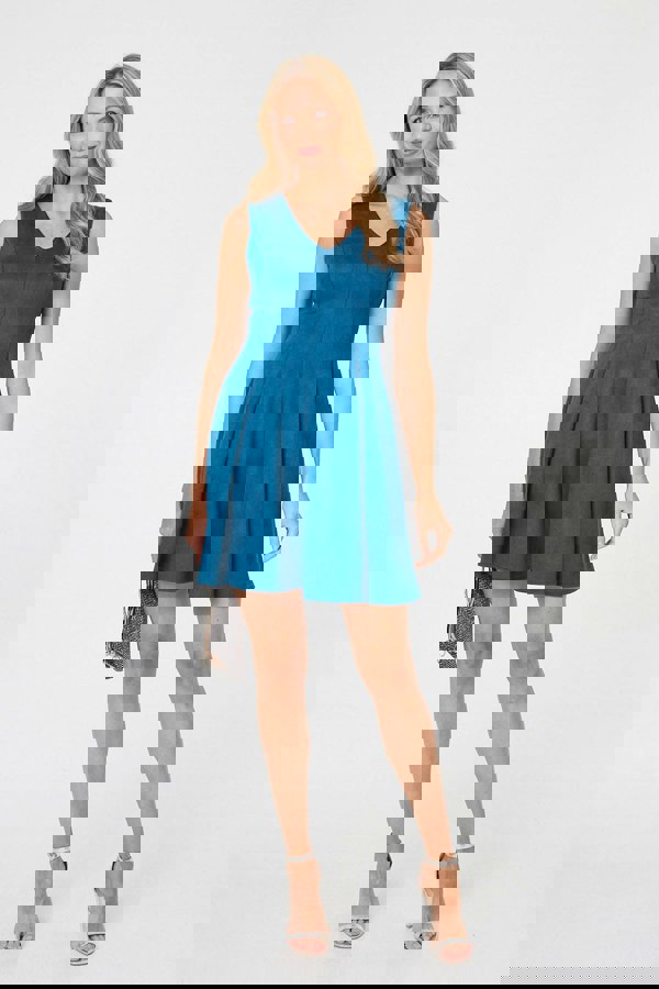 Teal | Faux Suede Knee Length Skater Dress
