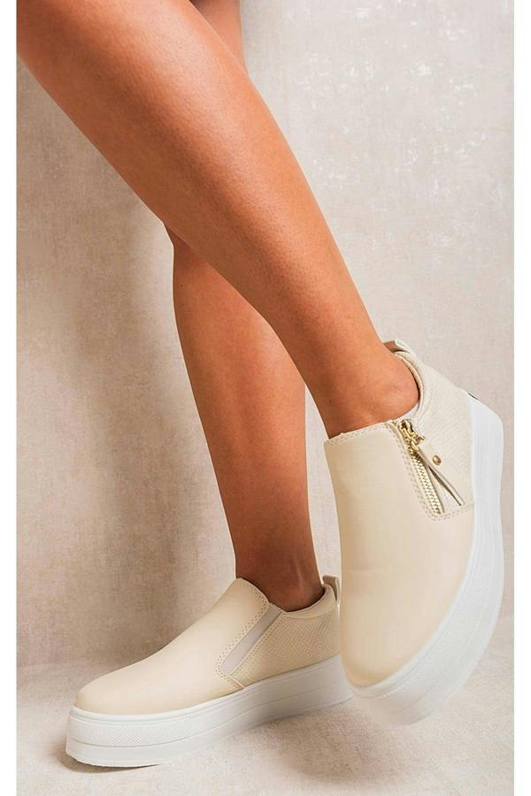 Andrea Zipper Decor Slip On Trainers - Beige