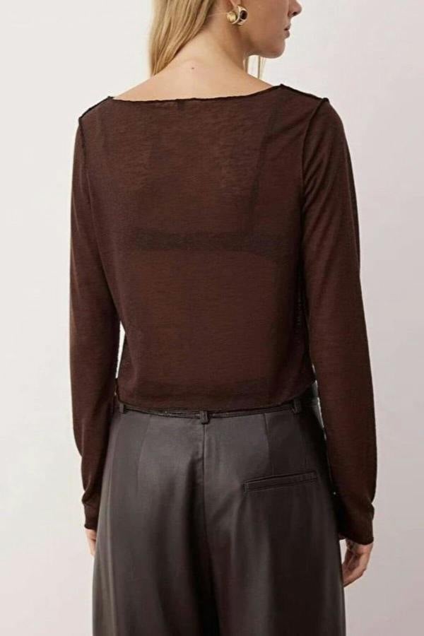 WOVCOR Transparent Ribbed Crop Knit Blouse