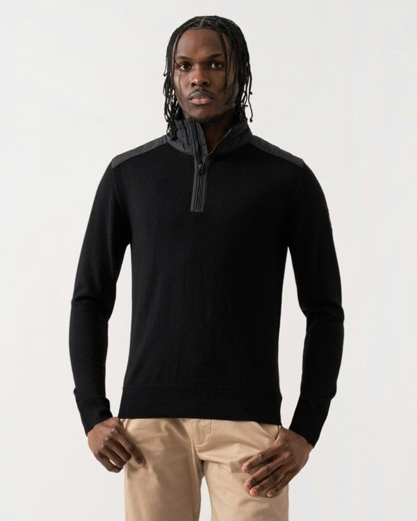 Belstaff Kilmington Mens Merino Wool Quarter Zip Jumper - Black