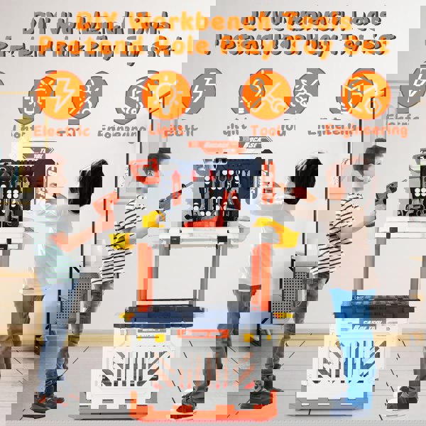 deAO Toys 4-in-1 Kids Portable Workbench – 90-Piece Transformable Tool Bench with Suitcase & Role Play Accessories