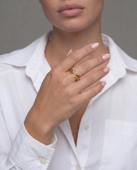Elk & Bloom Double Star Dainty 14K Gold Ring