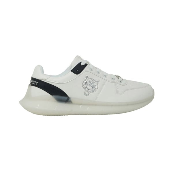 Plein Sport Branded Silver Tiger Logo Men's Sneakers - White