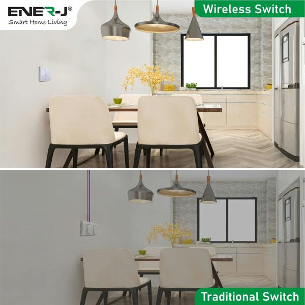 ENER-J 3 Gang Wireless Kinetic Switch (white body) + 3 x 500W RF receiver