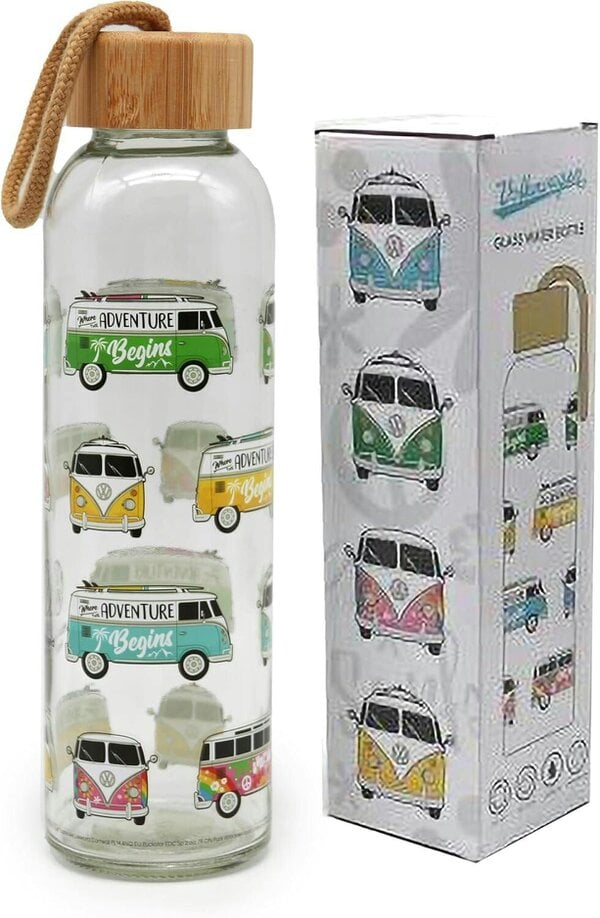 Puckator Volkswagen VW T1 Summer & Surf Glass Water Bottle Bamboo Lid 500ml