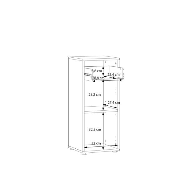 Furniture To Go Lokko Bathroom Storage Unit with 1 Door & 1 Drawer with Silver Handles in White