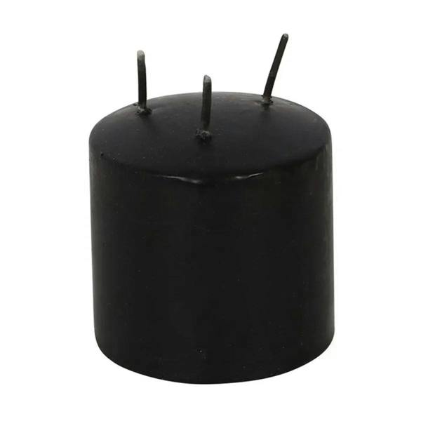 Black pillar candle with three unlit wicks on top